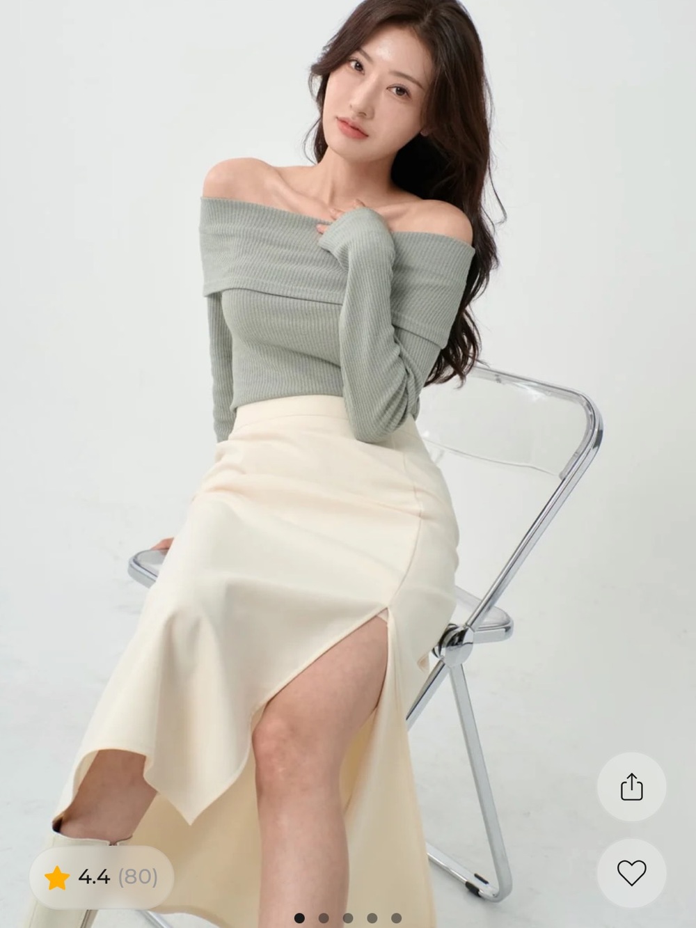 Off-Shoulder Ribbed Long Sleeve Top in Sage Green